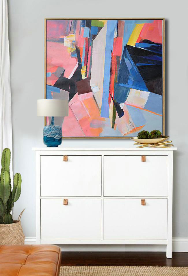 Original Painting Hand Made Large Abstract Art,Oversized Palette Knife Painting Contemporary Art On Canvas,Giant Wall Decor,Pink,Blue,Dark Blue,Red,Yellow.etc